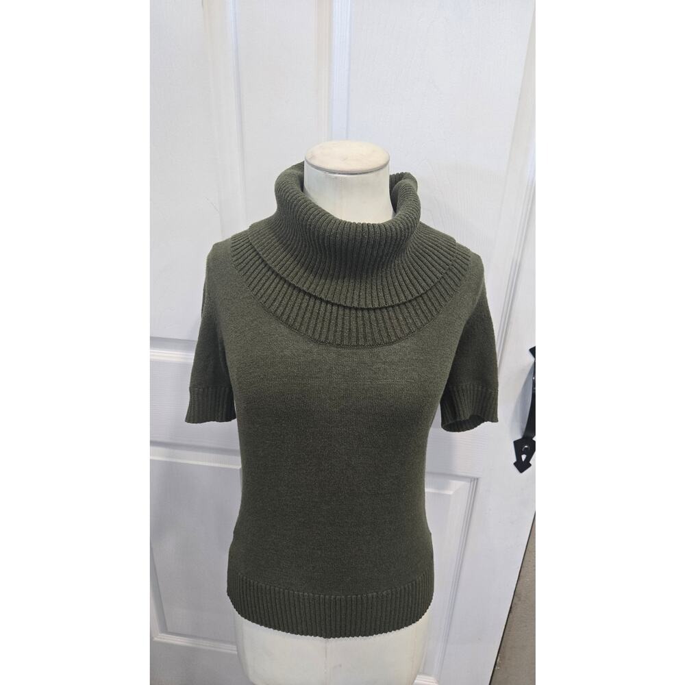 BCBGMAXAZRIA Olive Green Cowl Neck Short Sleeve Ribbed Sweater BH188GM L